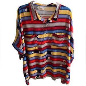 LuLaRoe stars stripes Amy button down top size 3XL